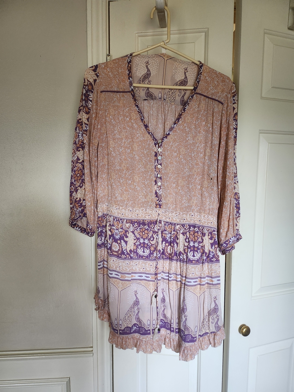 Spell Boho Mini Dress in Lavender Purple and Cream